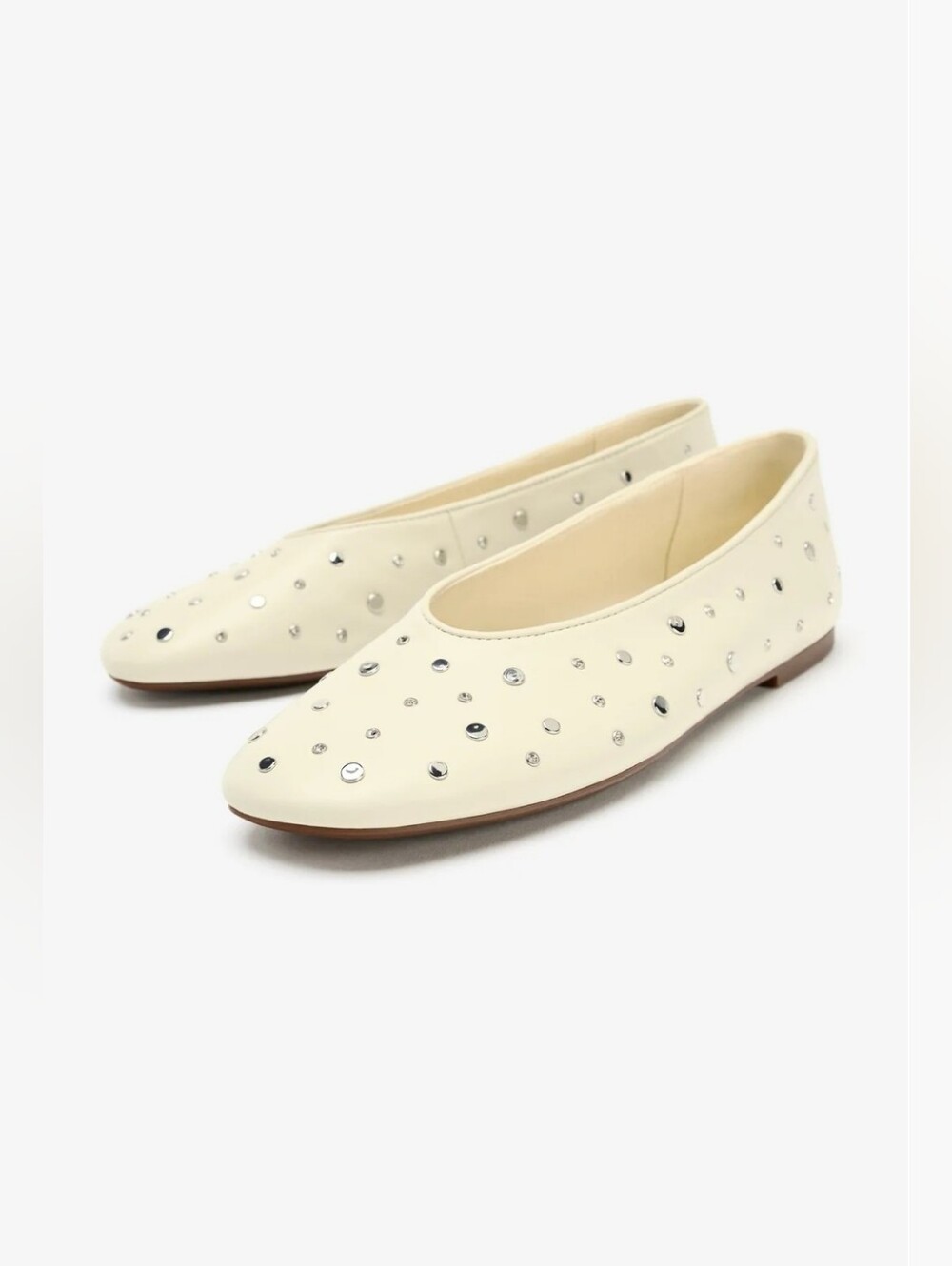 Zara Leather Studded Cream Ballet Flats